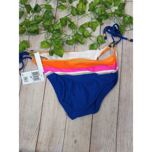Trina Turk Women's Blue Pattern GOLD Detail Side Tie Bikini Bottom Size 10 NEW - Picture 5 of 5